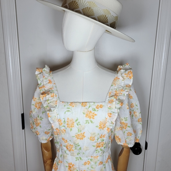Adelyn Rae Embroidered Floral Dress M Cottagecore Ruffle Mini - Picture 3 of 12